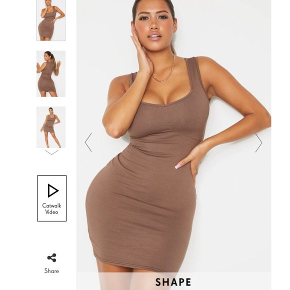 PLT CHOCOLATE BROWN COTTON UNDERBUST BODYCON DRESS - Picture 1 of 5
